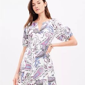LOFT White and Purple Paisley Dress